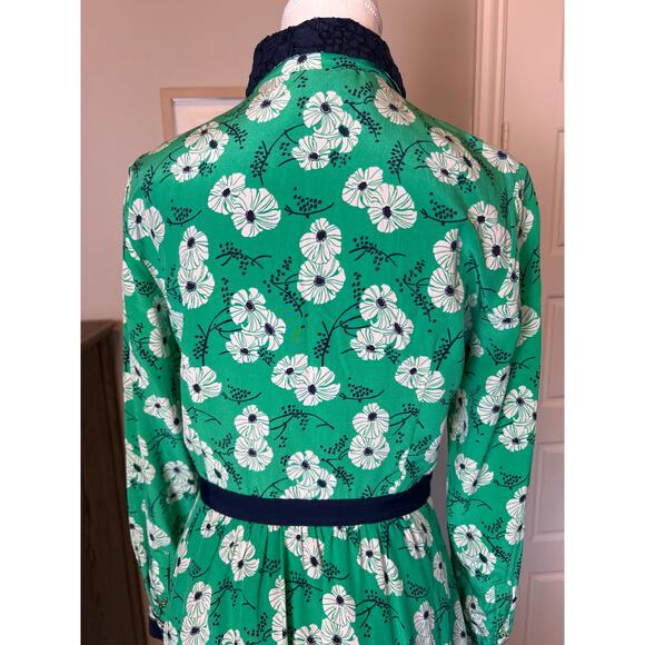 Draper James | Green/Blue Floral Button Front Long Sleeve Shirt Dress | 6 - Picture 14 of 17